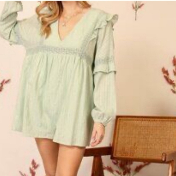 NWT Lumiere Mint Green Boho Oversized Romper - Picture 1 of 13